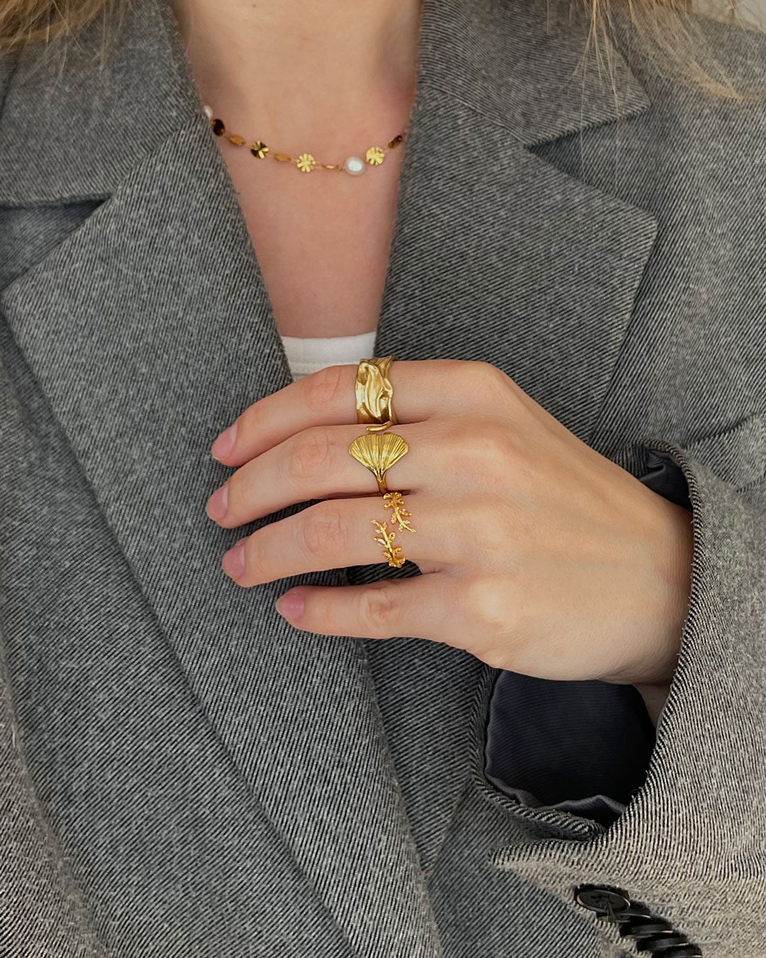 Jaylinette | Duży Pierścionek 18K Złota