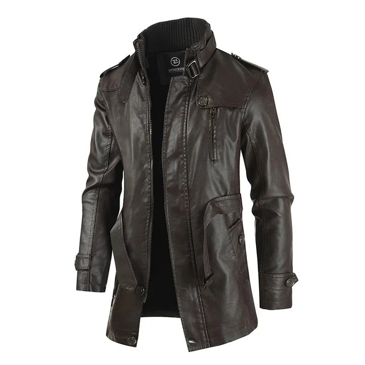 Krystian™ | Elegancka Długa Skórzana Kurtka Biker